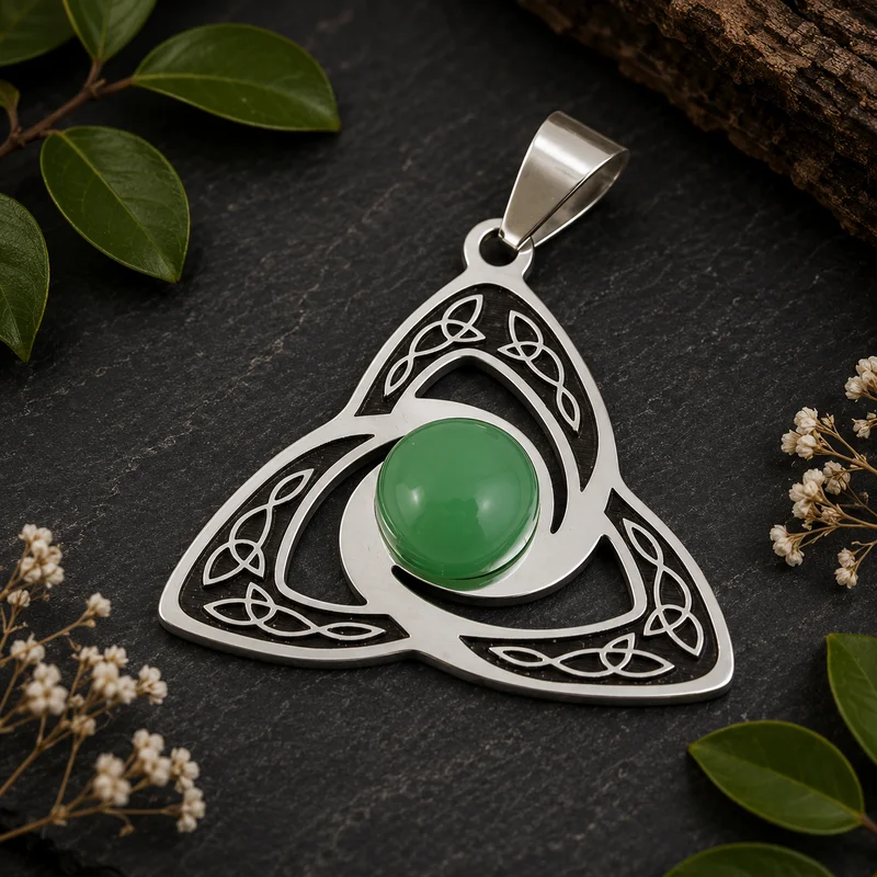 Colgante Triquetra con Piedra Natural de 8 mm | Acero Inoxidable | Varias opciones disponibles