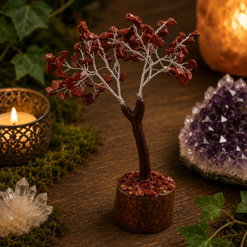 ÁRBOL MÁGICO DE LA VIDA de JASPE ROJO. 100 PIEDRAS.