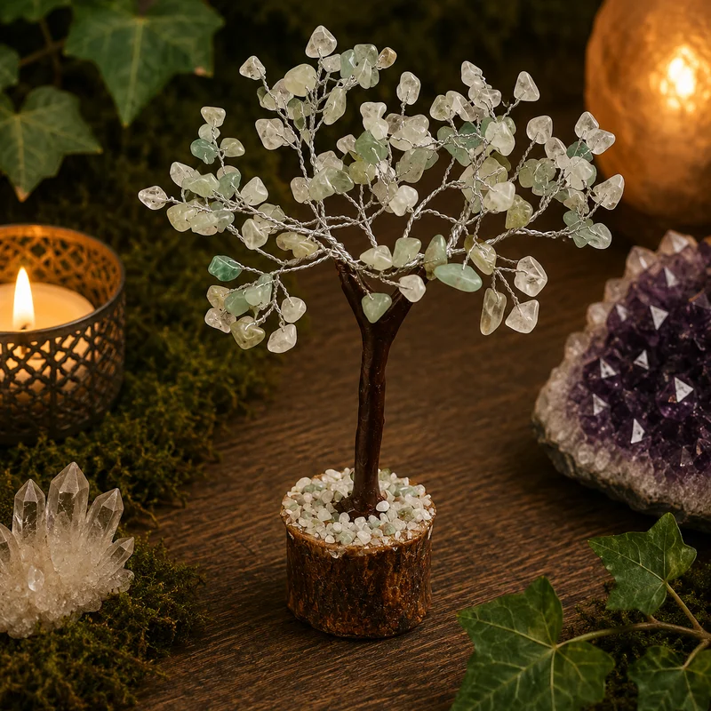 ÁRBOL MÁGICO DE LA VIDA de VENTURINA VERDE. 100 PIEDRAS.