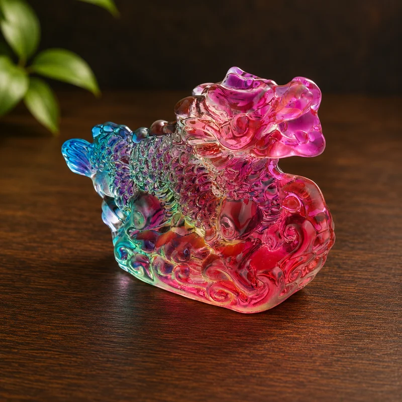 Figura de Dragón Chino de vidrio multicolor
