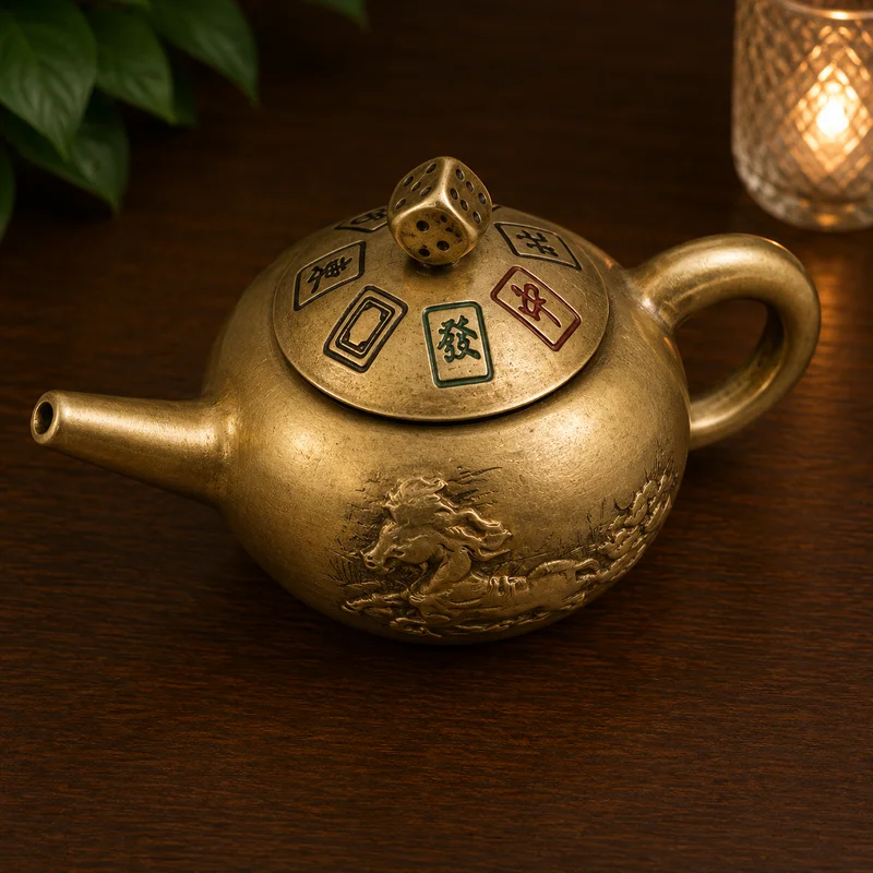 Tetera Feng Shui giratoria de cobre con moneda de la prosperidad Tetera Feng Shui giratoria de cobre con moneda de la prosperidad