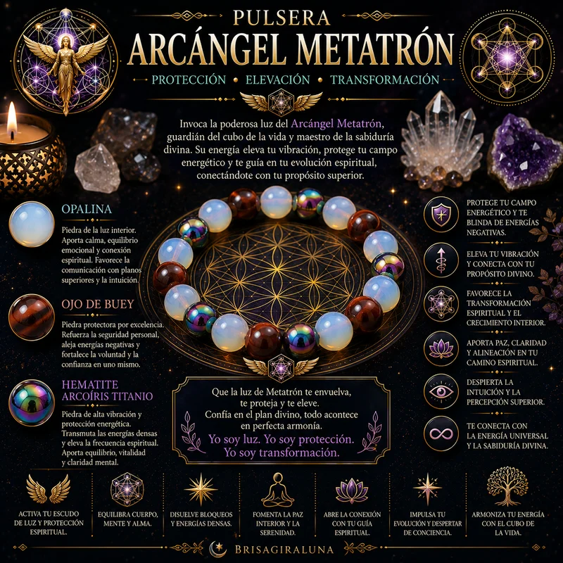 Pulsera Ritual Arcángel Metatrón con Opalina, Ojo de Buey y Hematite Arcoíris Titanio