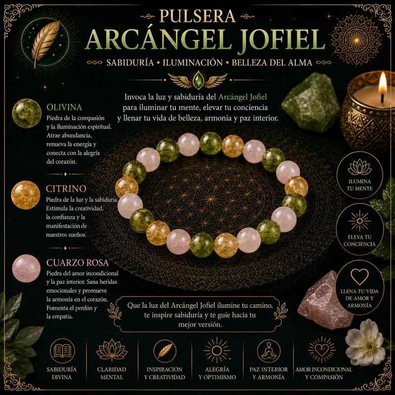 Pulsera Ritual Arcángel Jofiel con Olivina, Citrino y Cuarzo Rosa