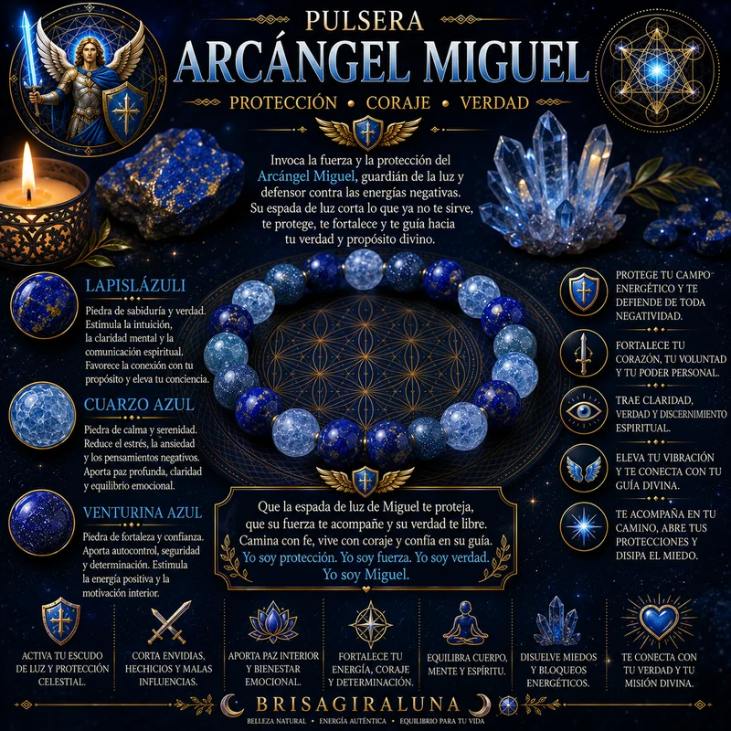 Pulsera Ritual Arcángel Miguel con Lapislázuli, Cuarzo Azul y Venturina Azul