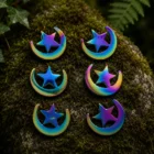 Pendientes de acero inoxidable Luna y Estrella color Titanio Arcoíris