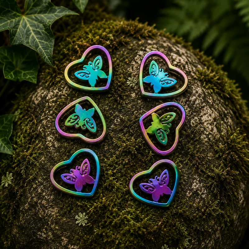Pendientes de acero inoxidable mariposa color Titanio Arcoíris