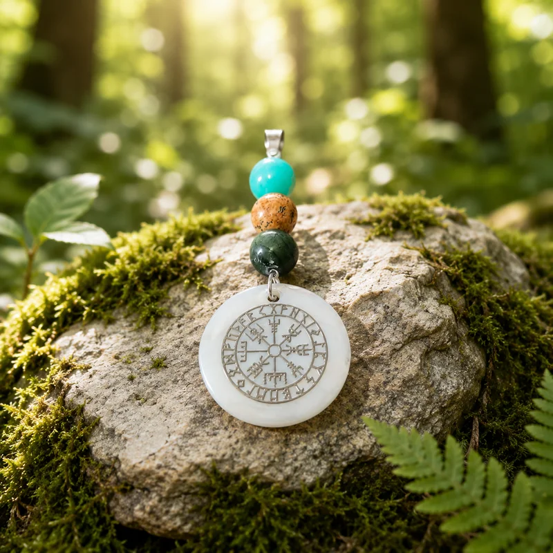 Colgante Ritual Espíritu del Bosque con Jaspe Oceánico, Jade Verde, Jaspe Madera y Loa Eshu de Nácar