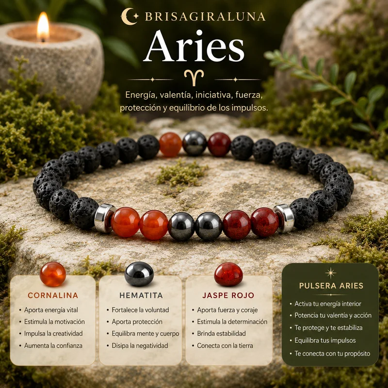 Pulsera Zodiaco Aries con Cornalina, Hematita y Jaspe Rojo