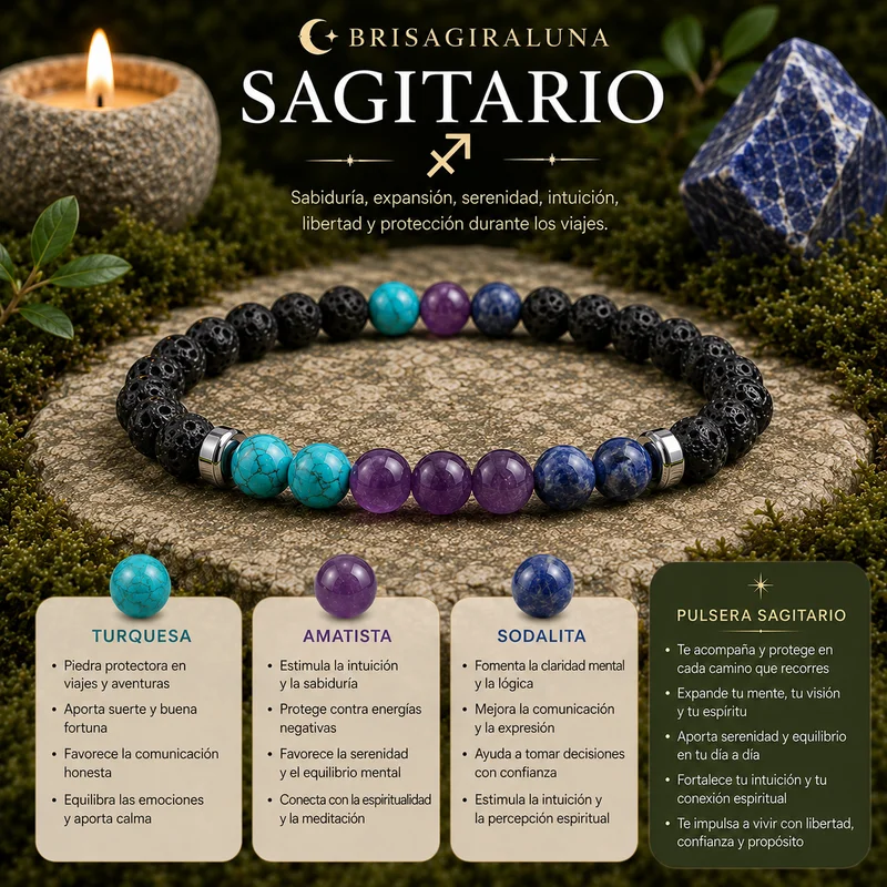 Pulsera Zodiaco Sagitario con Turquesa, Amatista y Sodalita
