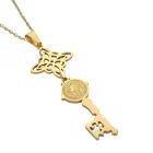 Collar Acero Dorado Nudo De Bruja Llave San Benito Cadena 40+5 Cms Doble protección
