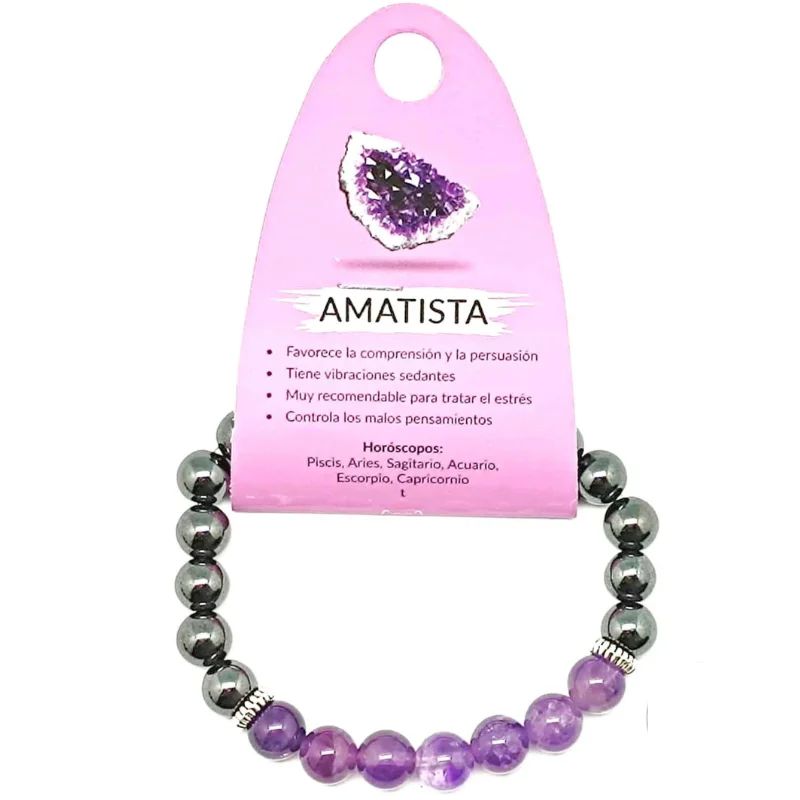 Pulsera Hematite Imantado / Amatista 8 mm.