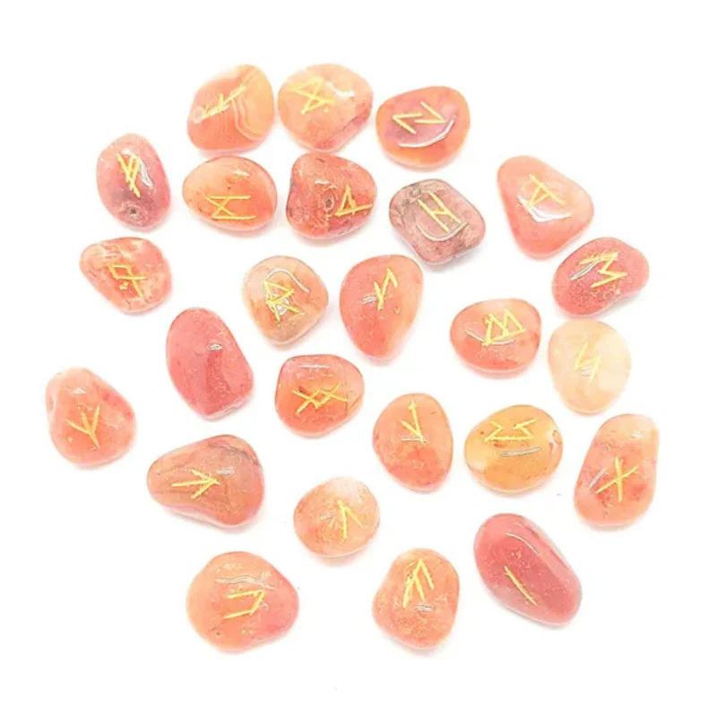JUEGO DE 24 RUNAS VIKINGAS EN PIEDRA NATURAL DE CARNEOLA