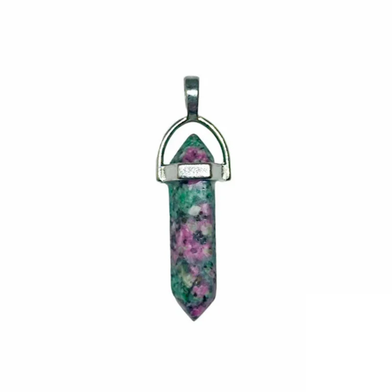 Colgante Doble Punta Piedra Rubi En Fucsita 4 Cms Aprox Engarzado En Metal. Péndulo