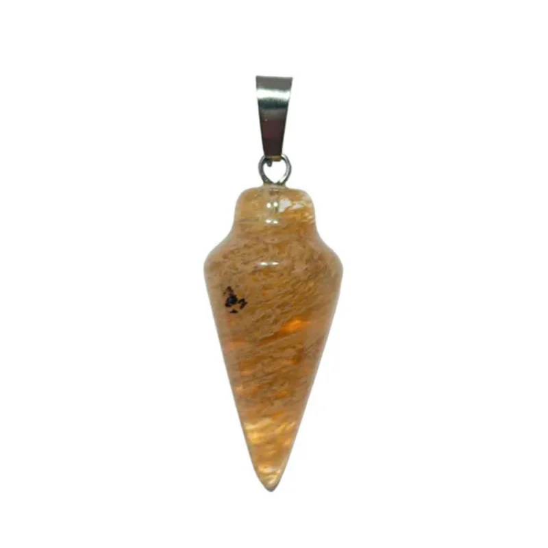 Colgante En Forma De Cono Piedra Cuarzo Dorado Rutilado 33 mm Aprox Con En Metal