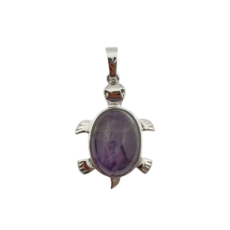 Colgante Tortuga En Metal Con Piedra Amatista 3,5 Cms Aprox