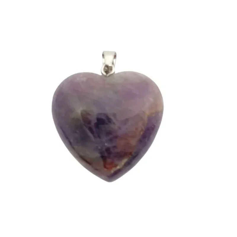 Colgante Corazón Piedra Amatista 30 mm Aprox Engarzado En Metal