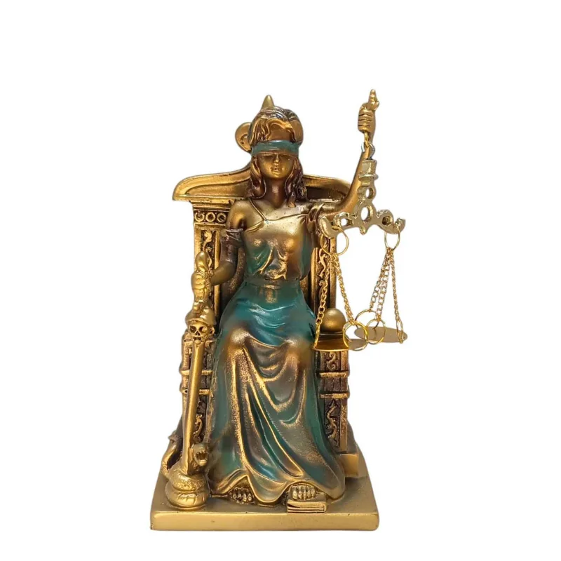 Figura En Resina Diosa De La Justicia Sentada 19 Cms Aprox Bronce/Verde Figura En Resina Diosa De La Justicia Sentada 19 Cms Aprox Bronce/Verde