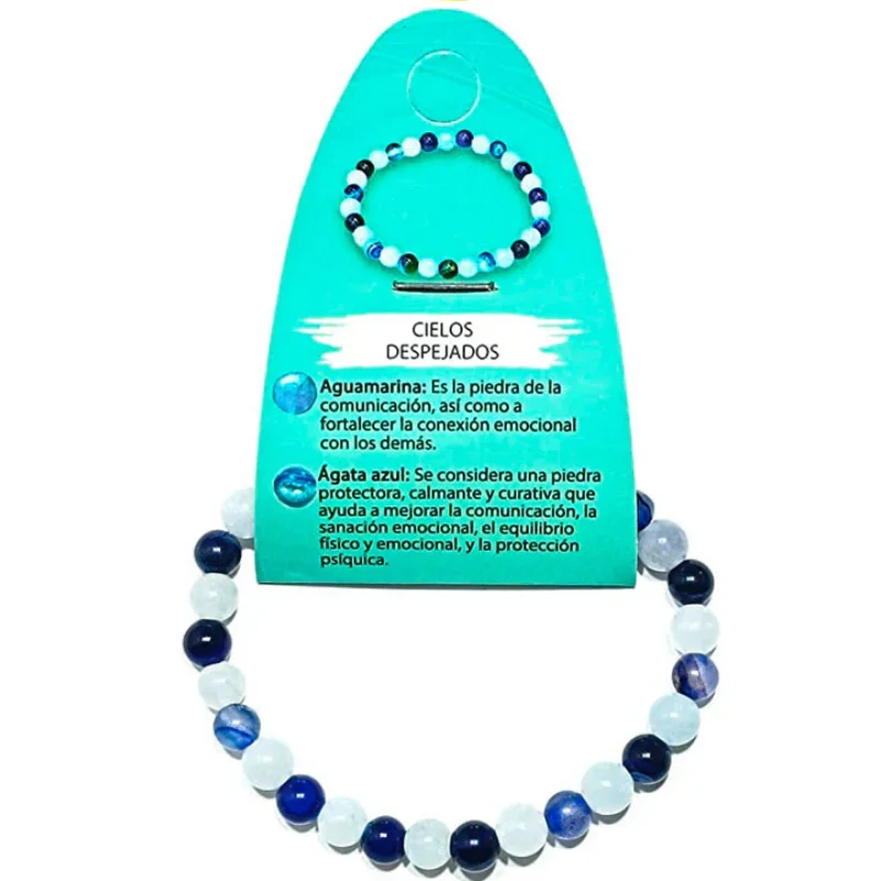 70007 Pulsera Cielos Despejados Combinando Aguamarina y Agata Azul 6 mm