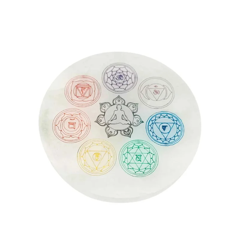Plato Selenita Grabado 7 Chakras 9-10 Cms Aprox Plato Selenita Grabado 7 Chakras 9-10 Cms Aprox