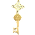 Collar Acero Dorado Nudo De Bruja Llave San Benito Cadena 40+5 Cms Doble protección