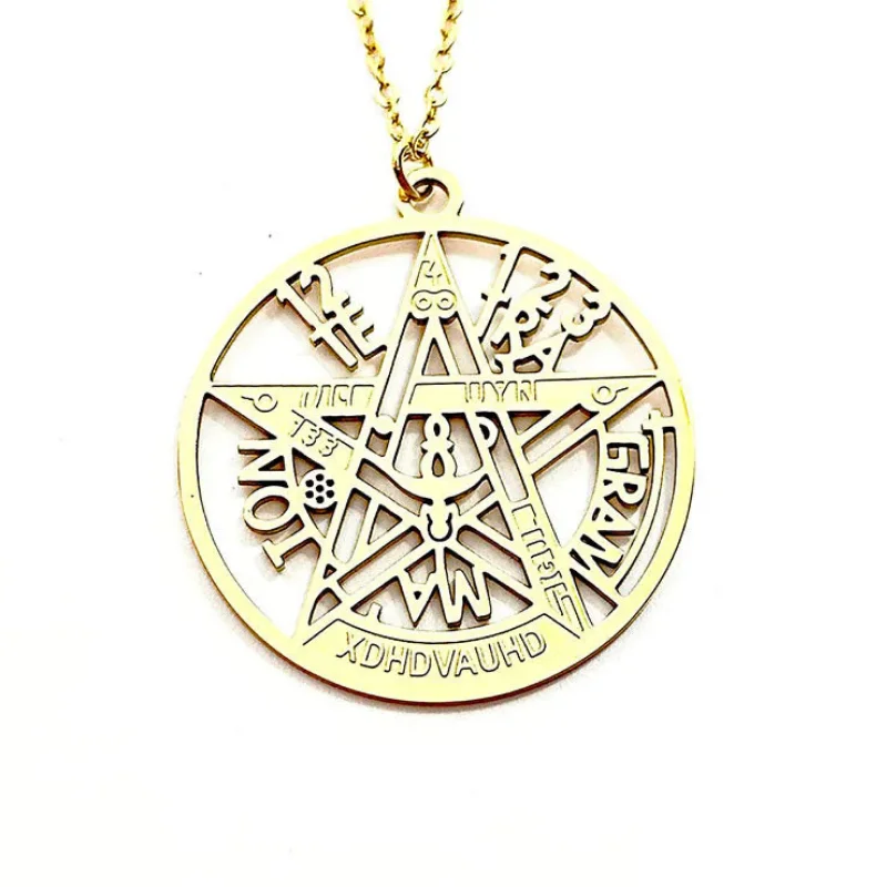 Collar Acero Dorado Tetragramaton 30 mm Cadena 40+5 Cms.