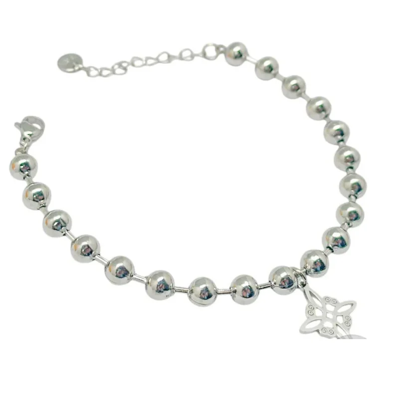 Pulseras Acero Bolas 6 mm Dije Nudo De Bruja 17+3 cms Aprox