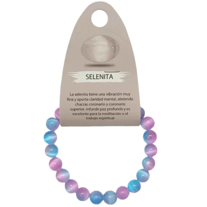 Pulsera Pulsera Piedra Selenita Bicolor 8 mm Morada y azul