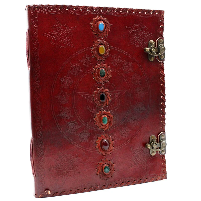 CUADERNO GRIMORIO Libro GIGANTE de Cuero de los 7 Chakras 33x25x2,5 (cm), CUADERNO GRIMORIO Libro GIGANTE de Cuero de los 7 Chakras 33x25x2,5 (cm),