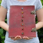 CUADERNO GRIMORIO Libro GIGANTE de Cuero de los 7 Chakras 33x25x2,5 (cm),