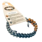 Pulsera Triple Protección Con Macrame Doble Ojo Tigre, Obsidiana Y Hematite 6mm.