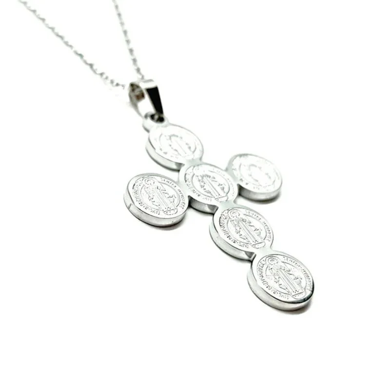 Collar Acero Cruz San Benito 30 x 43 mm Cadena 40+5 Cms.