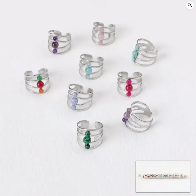 Anillo De Acero TRIPLE PIEDRA Plateado.