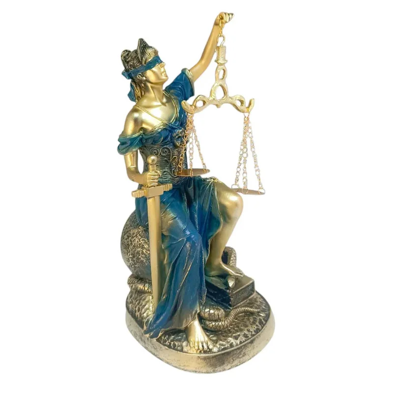 Figura En Resina Diosa De La Justicia Sentada 27 Cms Apox Color Azul
