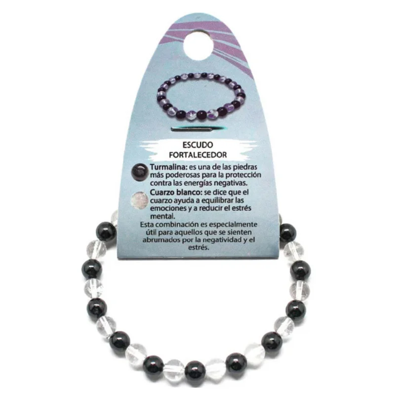 Pulsera Escudo Fortalecedor Combinando Turmalina Y Cuarzo Blanco 6mm