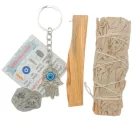 Kit Limpieza Y Contra Mal De Ojo :Atado Salvia , Palo Santo, Llavero Ojo Turco y Obsidiana Nevada