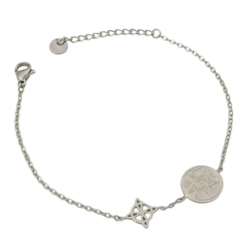 Pulsera Acero Con Dije Nudo De Bruja y Tetragramaton 2