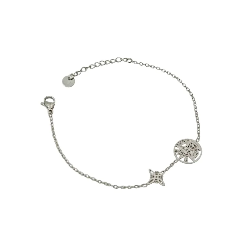 Pulsera Acero Con Dije Nudo De Bruja y Tetragramaton 3