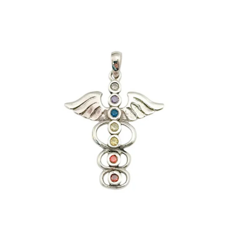 Colgante De Plata 925 Caduceo 7 Chakras 30x25 mm