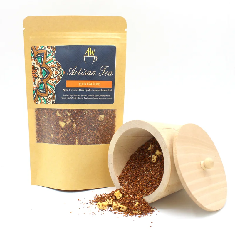 INFUSIÓN CUATRO REINOS BOLSA GRANDE 50 g. ARTESANO. ROIBOS DE MANZANA Y CANELA.