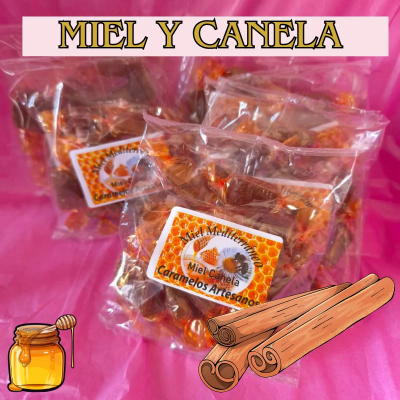 CARAMELOS ARTESANALES MIEL NATURAL Y CANELA. MIEL MEDITERRÁNEA. 100 GR