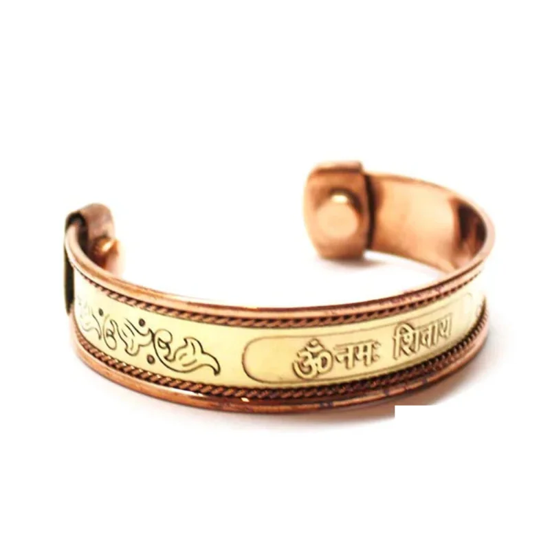 Pulsera Cobre Con Imán Grabado Om Namah Shiva