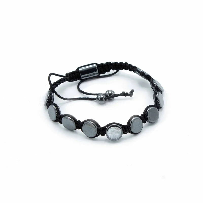 Pulsera Magnetica Hematites Shamballa Esquinas Redondas. BOTÓN REDONDO