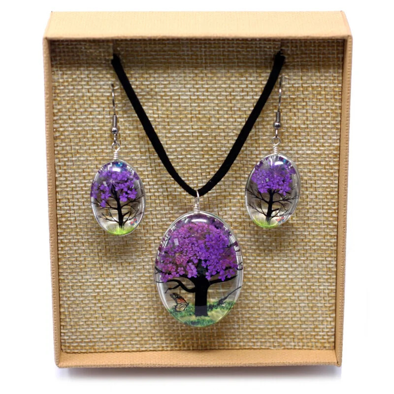 CONJUNTO Flores Prensadas ORGONITA.Arbol De La Vida Lavanda