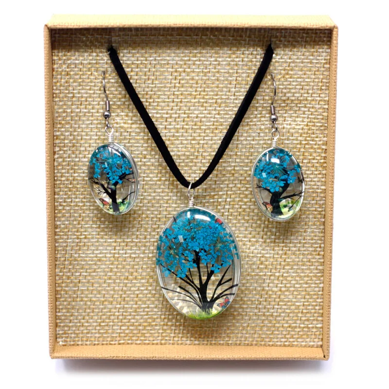 CONJUNTO Flores Prensadas ORGONITA. Arbol De La Vida Azul