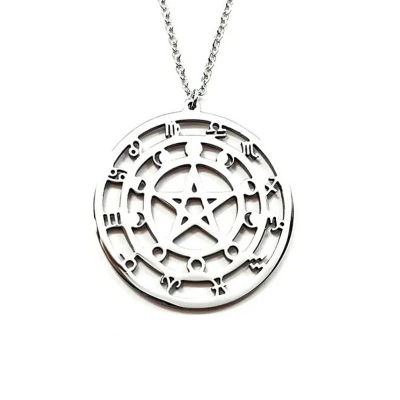 Collar Acero Pentagrama ,Fase Lunar y Horóscopo 30 mm Cadena 40+5 Cms Collar Acero Pentagrama ,Fase Lunar y Horóscopo 30 mm Cadena 40+5 Cms