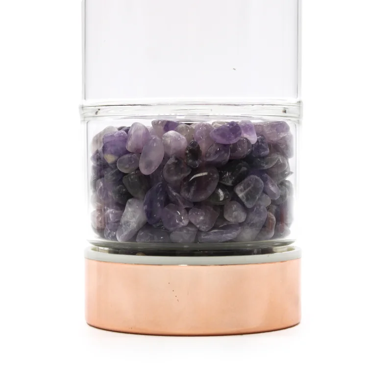 Botella de Cristal para Infusión de Te Oro Rosa. Amatista. 23,8 x 6,3 (cm). 500 ML