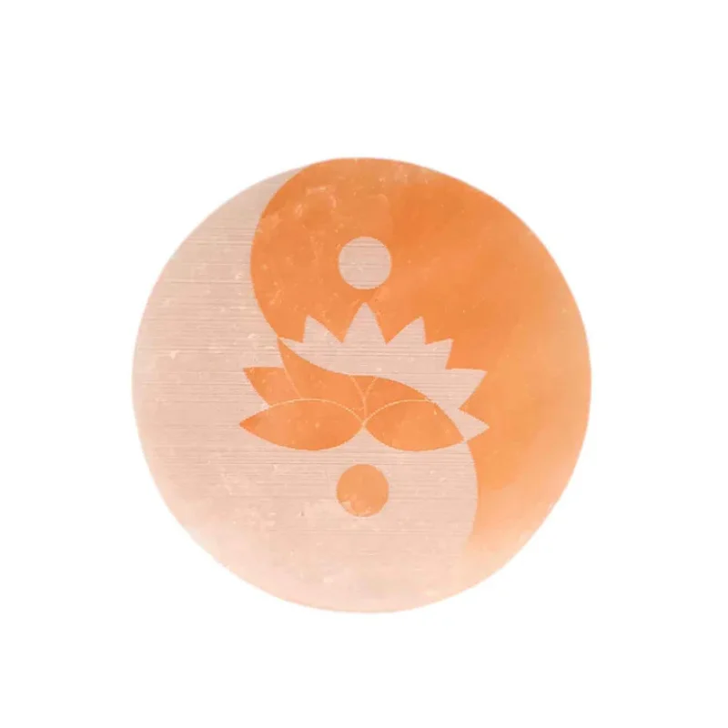 Plato Selenita Grabado Yin Yang Y Flor De Lotto Naranja 9-10 Cms Aprox Plato Selenita Grabado Yin Yang Y Flor De Lotto Naranja 9-10 Cms Aprox