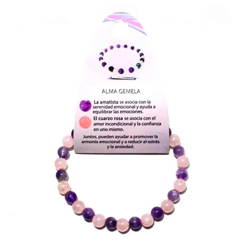 Pulsera Alma Gemela Combinando C.Rosa Y Amatista 6mm