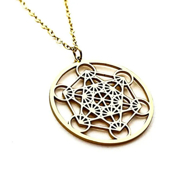 Collar Acero Dorado Metatron 25 mm Cadena 40+5 Cms