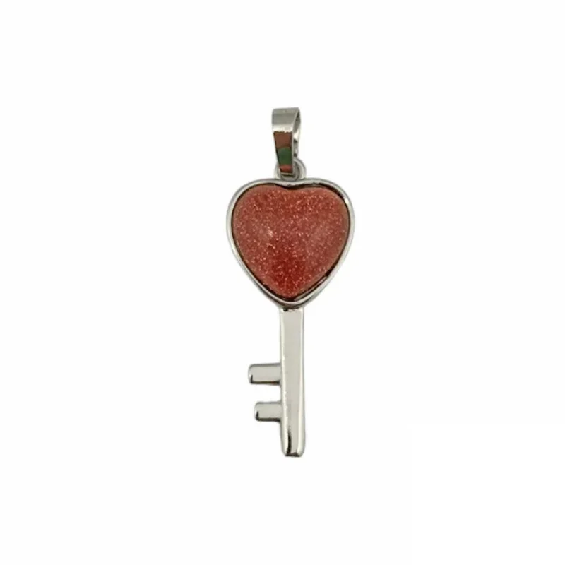 Colgante Llave De La Felicidad En Metal Con Piedra Aventurina Dorada 4 Cms Aprox